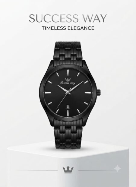 SUCCESS WAY Timeless Elegance Men's Black Watch - Sophisticated Minimalism
