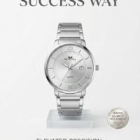 ​Success Way “Timeless Style” Men’s Stainless Steel Swiss Quartz Watch with Silver Sunburst Dial