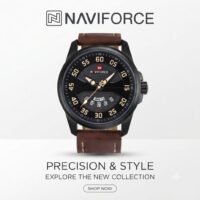 Naviforce Explorer Men’s Black Case Brown Leather Watch with Textured Dial