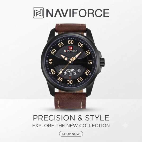 Naviforce Explorer Men's Black Case Brown Leather Watch with Textured Dial