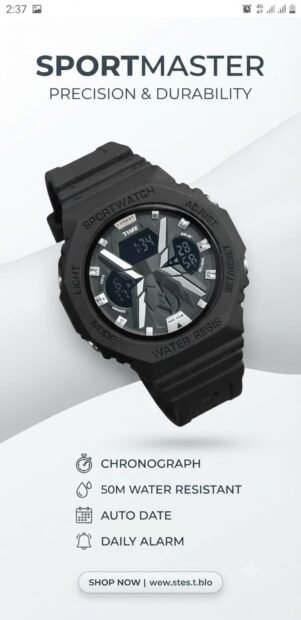 Sportmaster Octa-Core Tactical Dual-Display Waterproof Sport Watch - Matte Black